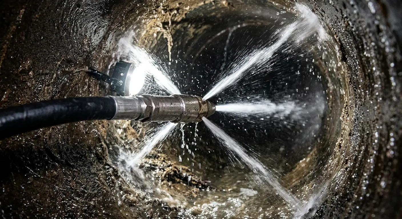 High-pressure hydro jetting nozzle cleaning sewer pipe for Emergency Drain Service in Munhall